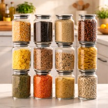 Porsima 4402 Bormio Metal Kapaklı 12LI Cam Kavanoz Seti Vakum Kapaklı Saklama Düzenleme Kabı Seti 900ML