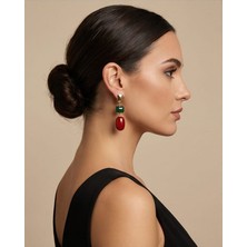 Uretti - Nerman 4053 4338 Vintage Zümrüt Yeşili - Kırmızı Sallantılı Küpe