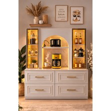 Setay LED Aydınlatmalı Kahve Köşesi – Valencia Bronz Reflekte Cam Vitrinli Çok Amaçlı Mutfak Dolabı