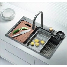 Moonshop Antrasit Mutfak Evyesi Premium Tasarım Batarya Dahil Set Çok Fonksiyonlu Mutfak Eviyesi