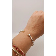 Tılsım Accesories Zirkon Taşlı Gold - Beyaz Mineli Kelepçe Bileklik