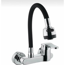 Moonshop Siyah Duvardan 2 Fonksiyonlu Oynar Borulu Mutfak Bataryası Çeşmesi Musluğu