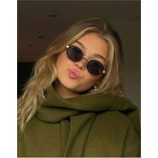 Funeyes Max Siyah Gold Oval Metal Elips Küçük Yüzler Için Güneş Gözlüğü Premium Seri