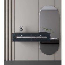 Morepp Hera 90 cm Pleksi Detaylı Duvara Monte Kapaklı Raflı Dresuar Antrasit-Gümüş