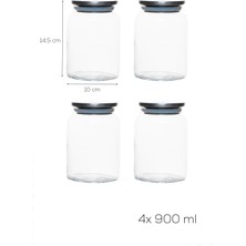 Porsima 4402 Bormio Metal Kapaklı 4lü Cam Kavanoz Seti Vakum Kapaklı Saklama Düzenleme Kabı Seti 900ML