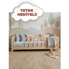 Kukka KFB610 Doğal Ahşap Montessori Çocuk Karyolası – 80X160 cm Yer Yatağı, Kenar Korumalı, Masif Çam