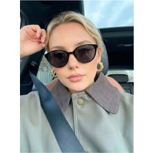 Funeyes Cunda Metal Menteşeli Siyah Cat Eye Güneş Gözlüğü (Orta -Küçük Boy )