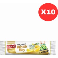 Koroplast Limon Kokulu Büyük Boy Büzgülü Çöp Poşeti 10'lu 65X70 Cm, Sızdırmaz, Dayanıklı X10