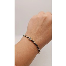 Tılsım Accesories Zirkon Taşlı Gold - Siyah Mineli Kelepçe Bileklik