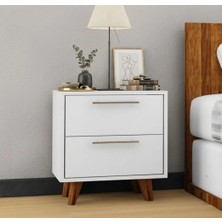 Bicabin Oslo 2 Çekmeceli Komodin Ahşap Ayaklı -Beyaz