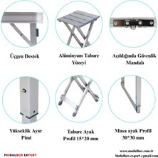 MODULBOX KATLANABİLİR, AYARLANABİLİR ALÜMİNYUM 60X120, 4 TABURE, KAMP MASA TAKIMI, PİKNİK MASA TAKIMI