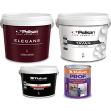 Polisan 4 Parça Boya Seti 10KG / 7,5 Lt Polisan Elegans Silinebilir Iç Cephe Duvar Boyası + 10KG Polisan Tavan Ultra + Polisan 2,5lt Panel Kapı Boyası + Polisan 2,5kg Nem Rutubet Boyası