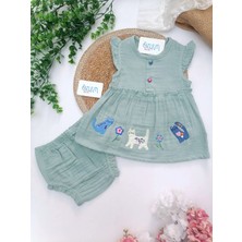 Overdo Kedili Nakış Işleme Müslin 2'li Takım Yeşil