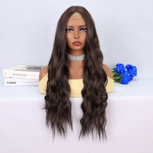 Shoplet Koyu Kumral Dalgalı Uzun Tül Peruk