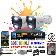 Karer Exitcam 2 Kameralı-Renkli Görüş-Su Geçirmez-Yüz ve Araç Tanımalı-Yapay Zeka Ayrıcalıklı Güvenlik Seti