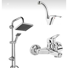 Moonshop 3'lü Duş Seti Duş Robotu Banyo Bataryası Lavabo Bataryası