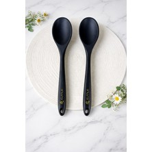 Elfnur 2 Adet Sert Uçlu Isıya Dayanıklı Yanmaz Yapışmaz  28 cm Silikon Yemek Kaşık Seti