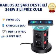 Kablosuz Şarj Destekli 3680W  8'li Kule Priz-Wireless Şarj Destekli