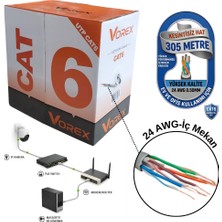 Vorex Cat6 Utp 305 Metre Iç Mekan Ethernet Ağ Kablosu - 24 Awg 0.50MM Gri Esnek Pvc Kılıf