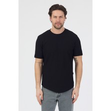 Danger Erkek Pirinç Dokulu Örme Basic Tshirt Siyah