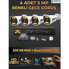 Vartek Bilişim 4 Kameralı Güvenlik Kamerası Seti, 320GB HDD Gece Renkli Full Hd -Uzaktan Izleme Tak Çalıştır Sistem