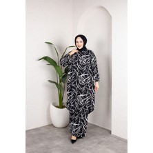 SFG Life Moda Kadın Tesettür Gömlek Yaka Karışık Çizgili Viskon Tunik-Pantolon Takım