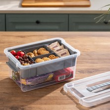 Porsima 1310 5 Bölmeli Kahvaltılık Çok Amaçlı Organizer Kapaklı Saklama Kabı Kapaklı Kahvaltılık Seti Gri 5lt