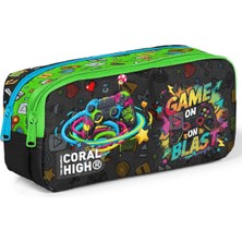 Coral High Kids Siyah Game Desenli Iki Bölmeli Kalem Çantası 31058
