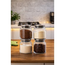 Porsima 4403 Bormio Metal Kapaklı 4lü Cam Kavanoz Seti Vakum Kapaklı Saklama Düzenleme Kabı Seti 650ML