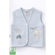 Miniel Erkek Bebek Kanaviçe Tavşan Nakışlı Organik Pamuklu 3-6-9 Ay Kapitone Bebek Yelek