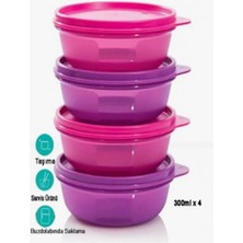 Candan Ticaret Tupperware Buzdolabı Saklama Kapları 4'lü Set (300 Ml)