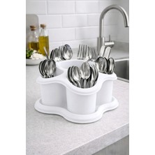 Ovio Ev Yaşam Mutfak Tezgah Üstü Kaşıklık ve Düzenleyici 5 Bölmeli Çok Amaçlı Plastik Organizer  Papatya 16X16CM