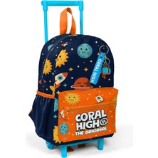 Coral High Minik Yuva Çekçekli Sırt Çantası Lacivert Uzay Desenli  Iki Bölmeli 34023