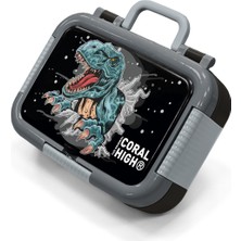 Coral High Koyu Gri Siyah Dinozor Desenli Paslanmaz Çelik Beslenme Kabı 39343
