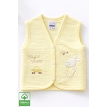 Miniel Erkek Bebek Kanaviçe Tavşan Nakışlı Organik Pamuklu 3-6-9 Ay Kapitone Bebek Yelek