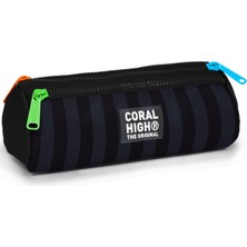 Coral High Kids Siyah Çizgili  Üç Bölmeli Kalem Çantası 31018