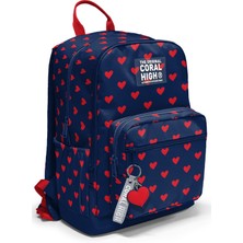 Coral High Lacivert Kırmızı Kalp Desenli Okul Sırt Çantası 33229