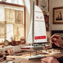 İki Yedi Konsept Quero Yelkenli Gemi Maketi 57 cm Kırmızı Mavi Yarış Teknesi Dekoratif Denizcilik Hediye Racing Boat