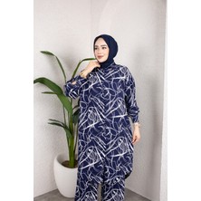 SFG Life Moda Kadın Tesettür Gömlek Yaka Karışık Çizgili Viskon Tunik-Pantolon Takım