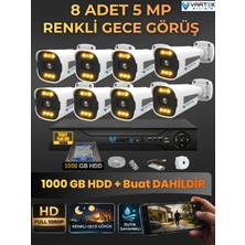 Vartek Bilişim 8 Kameralı Güvenlik Kamerası Seti, 1 Tb HDD Gece Renkli Full Hd -Uzaktan Izleme Tak Çalıştır Sistem