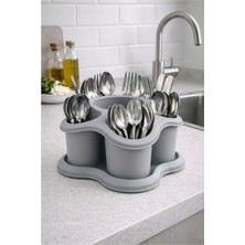 Ovio Ev Yaşam Mutfak Tezgah Üstü Kaşıklık ve Düzenleyici 5 Bölmeli Çok Amaçlı Plastik Organizer  Papatya 16X16CM