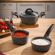 Porsima 4399 4 Parça Kaçerola Sosluk Sütlük Mini Granit Tencere Sahan Seti Gri 14CM