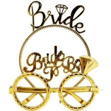 Bride Yazılı Taç Bride To Yazılı Gözlük Seti - Altın Renk