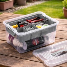 Porsima 1311 5 Bölmeli Kahvaltılık Çok Amaçlı Organizer Kapaklı Saklama Kabı Kapaklı Kahvaltılık Seti Gri 9lt