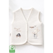 Miniel Erkek Bebek Kanaviçe Tavşan Nakışlı Organik Pamuklu 3-6-9 Ay Kapitone Bebek Yelek