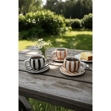 Mithra Life 3 Adet Renkli Çizgili 400 ml El Yapımı Seramik Çay Kahve Kupa Takımı MIT1328