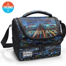 Coral High Kids Siyah Çok Renkli Yarış Arabası Desenli Thermo Iki Katlı Beslenme Çantası 37210