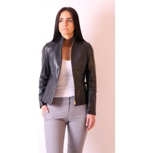 Aclassics Hakiki Deri Hakim Yaka Slim Lacivert Ceket