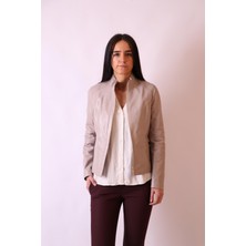 Aclassics Hakiki Deri Hakim Yaka Slim Bej Ceket