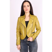 Aclassics Sarı Hakiki Deri Hakim Yaka Kısa Spor Mont